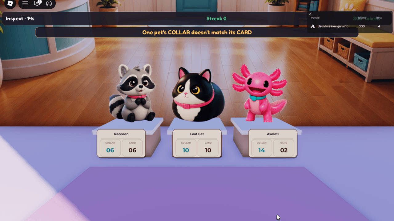 Which Pet Is Fake gameplay — three pets on pedestals