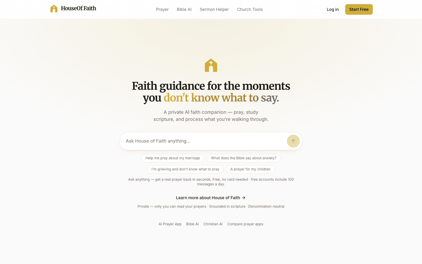 houseof.faith landing page — your private AI faith companion